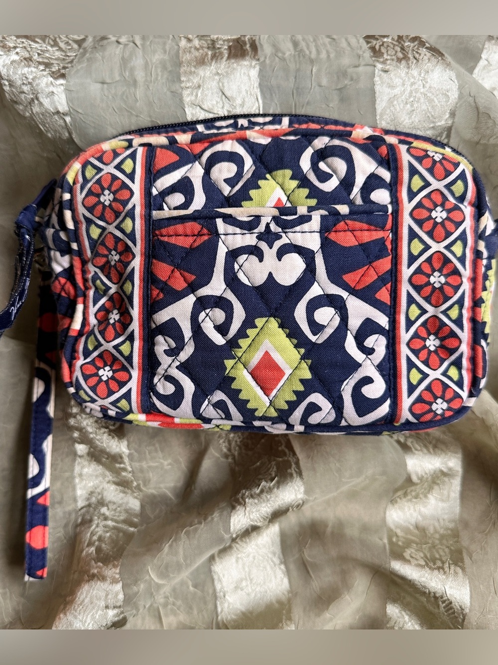 Vera Bradley Sun Valley Navy Orange Patterned Wristlet Cosmetic